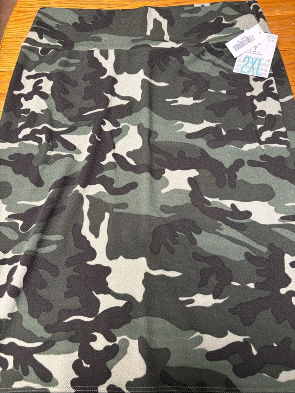 LuLaRoe Camo Midi Skirt in Green, Black, Cream